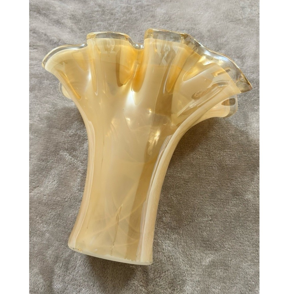 Murano Hand Blown Art Glass Swirl Pattern Yellow Decorative Vase